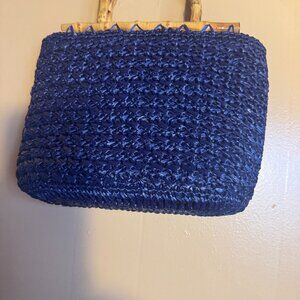 Vintage Straw Purse - Navy Blue